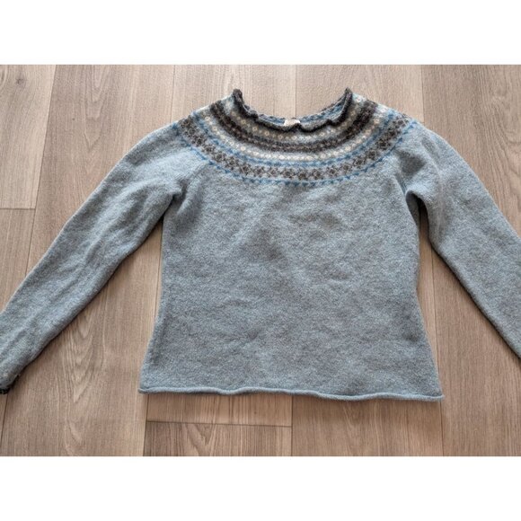 Garnet Hill Womens Blue Fair Isle Sweater M Lambswool Cashmere Long Sleeve XS - Picture 3 of 6
